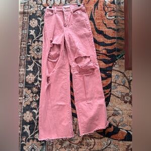 Vibrant brand Pink Distressed Wide-Leg Jeans